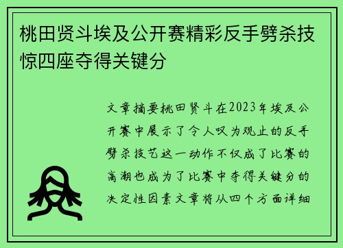 桃田贤斗埃及公开赛精彩反手劈杀技惊四座夺得关键分